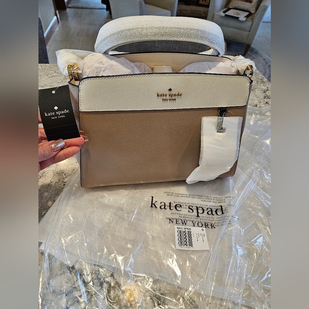 Kate Spade Tan and White Satchel Bag